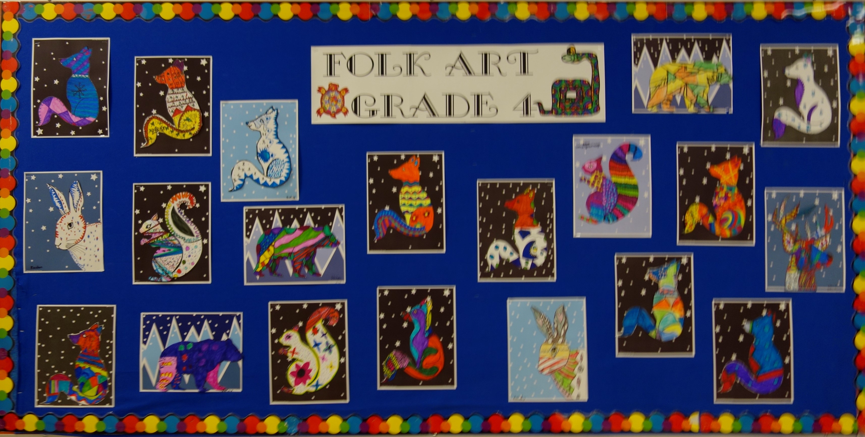 Student artwork is prominently displayed and updated regularly in the hallway